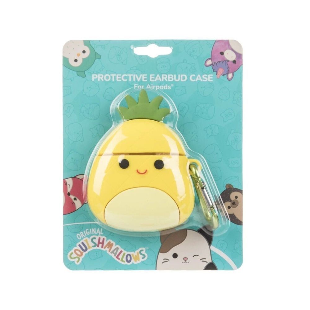 Squishmallows Pineapple Airpod Case Silicon Cover Includes Carabiner Yellow NIP